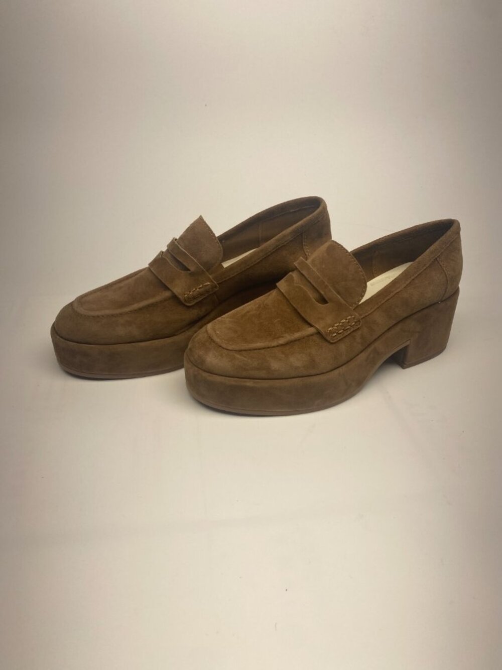 Dolce Vita Womens Yanni Chestnut Suede Platform Penny Loafer Sz 7